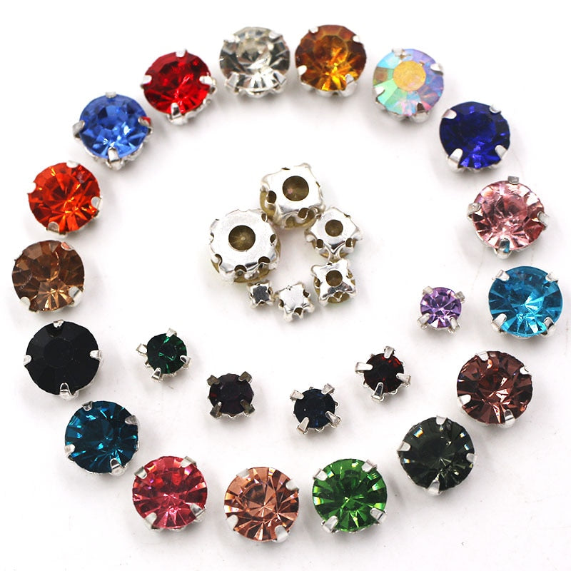 100pcs Mixed Size Glass Crystal Rhinestones with Silver Claw