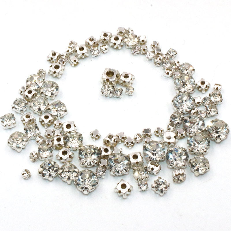 100pcs Mixed Size Glass Crystal Rhinestones with Silver Claw