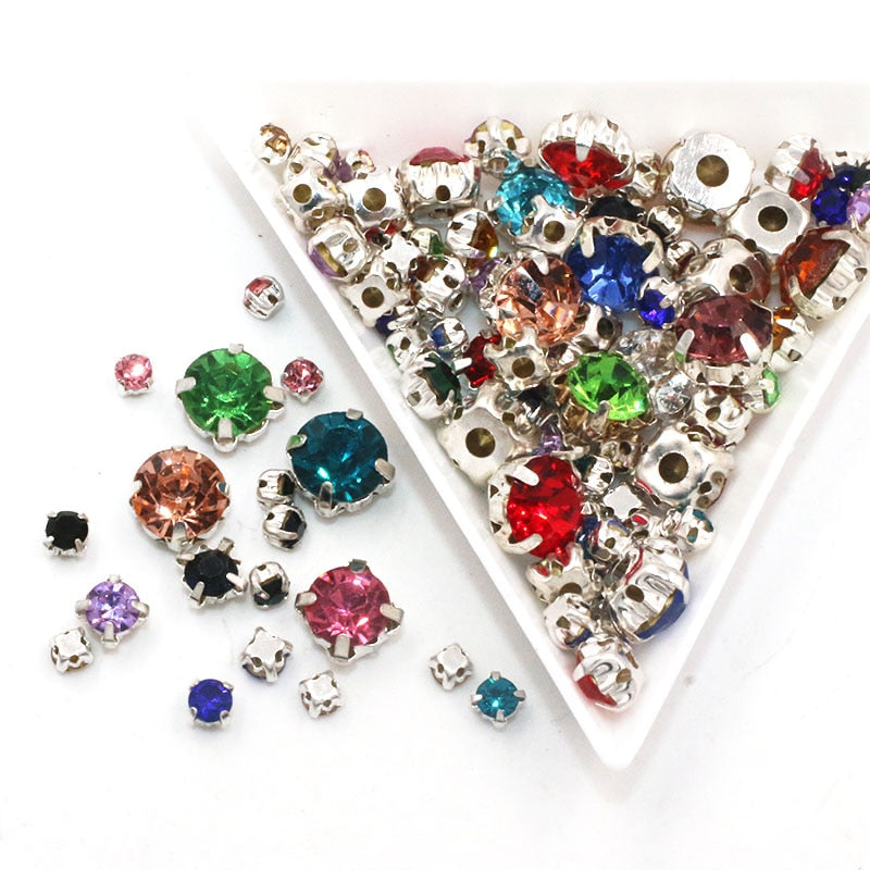 100pcs Mixed Size Glass Crystal Rhinestones with Silver Claw