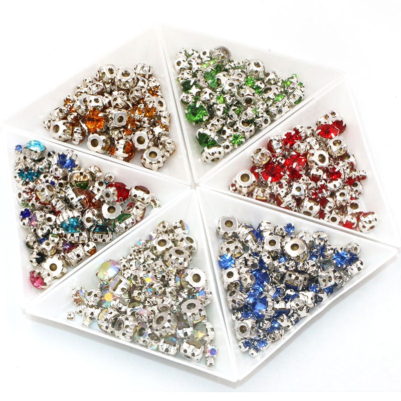 100pcs Mixed Size Glass Crystal Rhinestones with Silver Claw