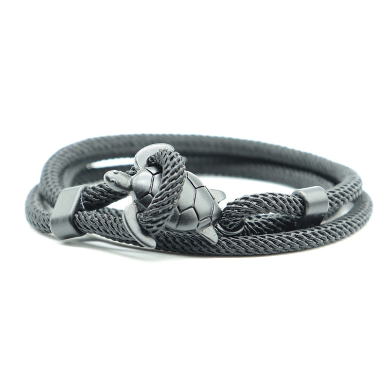 Viking-Inspired Multilayer Milan Rope Bracelet: Whale Tail, Shark, Turtle, Manta Ray, Dolphin Charms - A Trendy Wristband for Men and Women