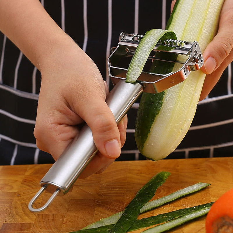 Dual-Action Stainless Steel Kitchen Peeler: For Fruits & Veggies