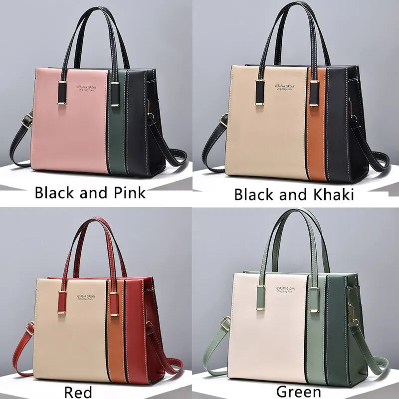 👜 Patchwork Handbags for Women: Fashionable & Spacious Top Handle Tote with Adjustable Strap!