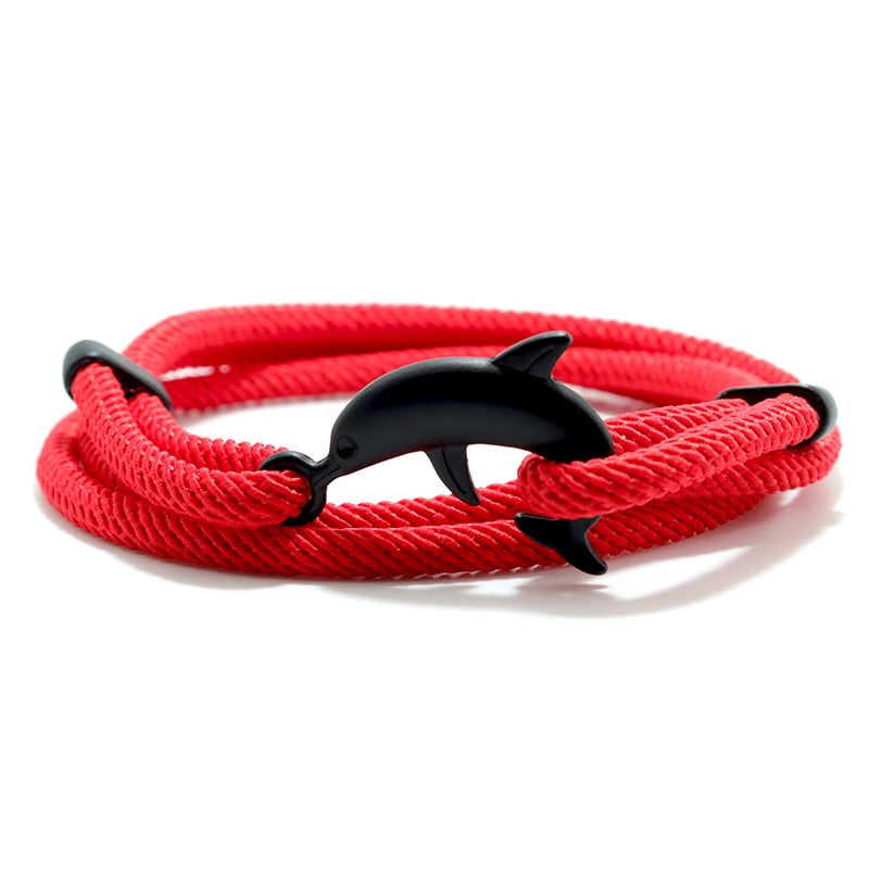 Viking-Inspired Multilayer Milan Rope Bracelet: Whale Tail, Shark, Turtle, Manta Ray, Dolphin Charms - A Trendy Wristband for Men and Women