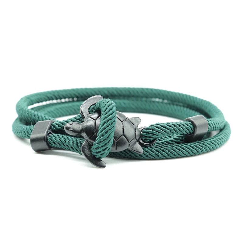 Viking-Inspired Multilayer Milan Rope Bracelet: Whale Tail, Shark, Turtle, Manta Ray, Dolphin Charms - A Trendy Wristband for Men and Women