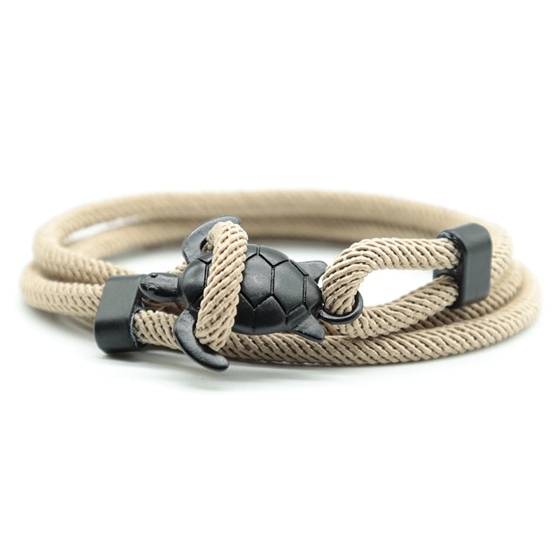 Viking-Inspired Multilayer Milan Rope Bracelet: Whale Tail, Shark, Turtle, Manta Ray, Dolphin Charms - A Trendy Wristband for Men and Women