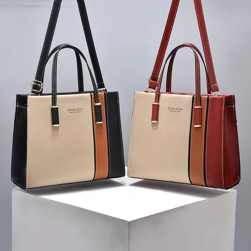 👜 Patchwork Handbags for Women: Fashionable & Spacious Top Handle Tote with Adjustable Strap!