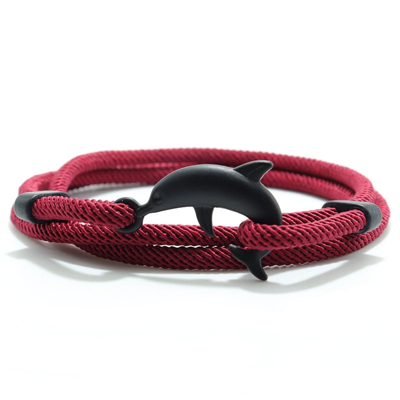 Viking-Inspired Multilayer Milan Rope Bracelet: Whale Tail, Shark, Turtle, Manta Ray, Dolphin Charms - A Trendy Wristband for Men and Women