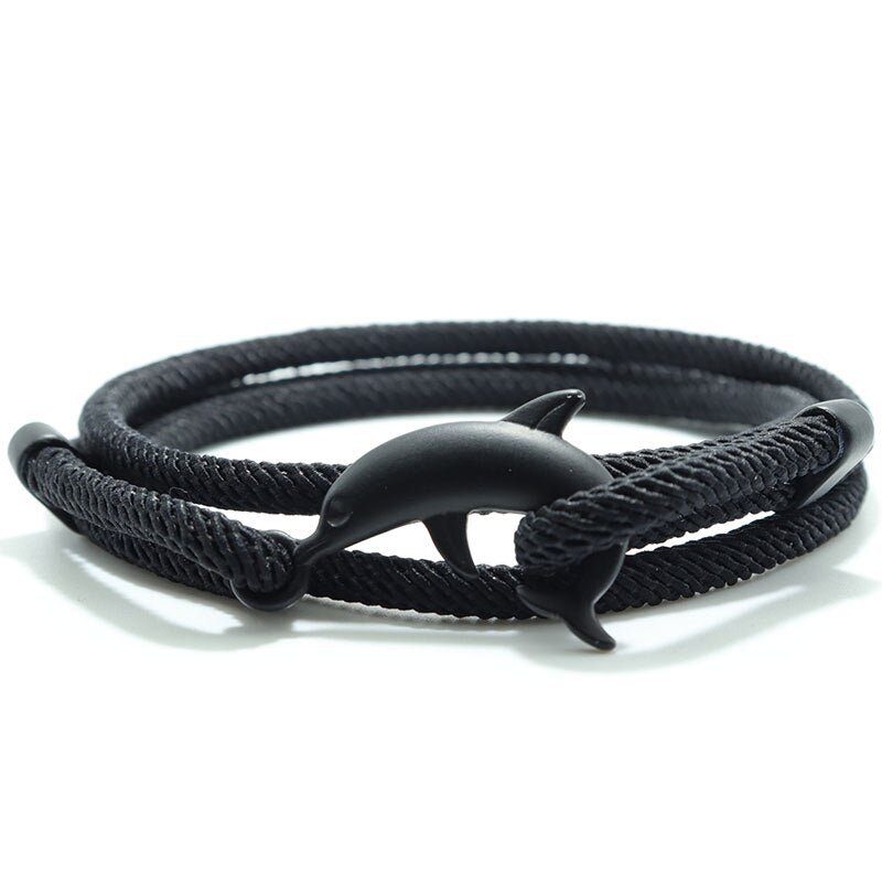 Viking-Inspired Multilayer Milan Rope Bracelet: Whale Tail, Shark, Turtle, Manta Ray, Dolphin Charms - A Trendy Wristband for Men and Women