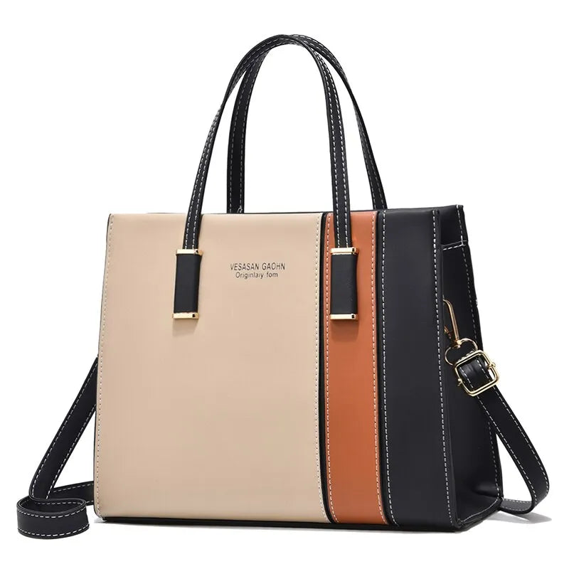 👜 Patchwork Handbags for Women: Fashionable & Spacious Top Handle Tote with Adjustable Strap!