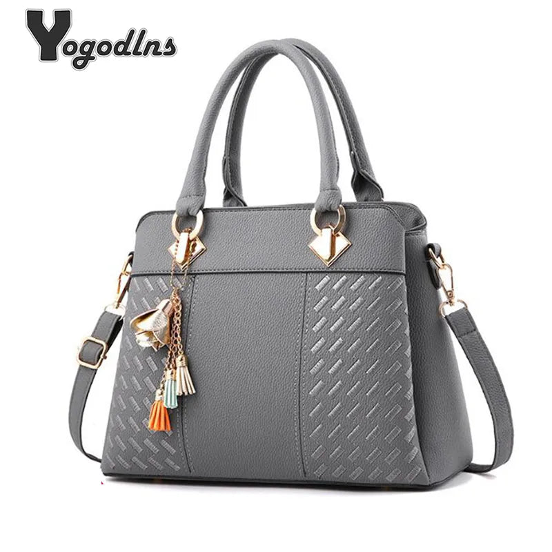 👜 Chic Tassel Handbag for Women: Fashionable PU Leather Tote with Embroidery - Versatile Top-Handle & Crossbody Style 🌟