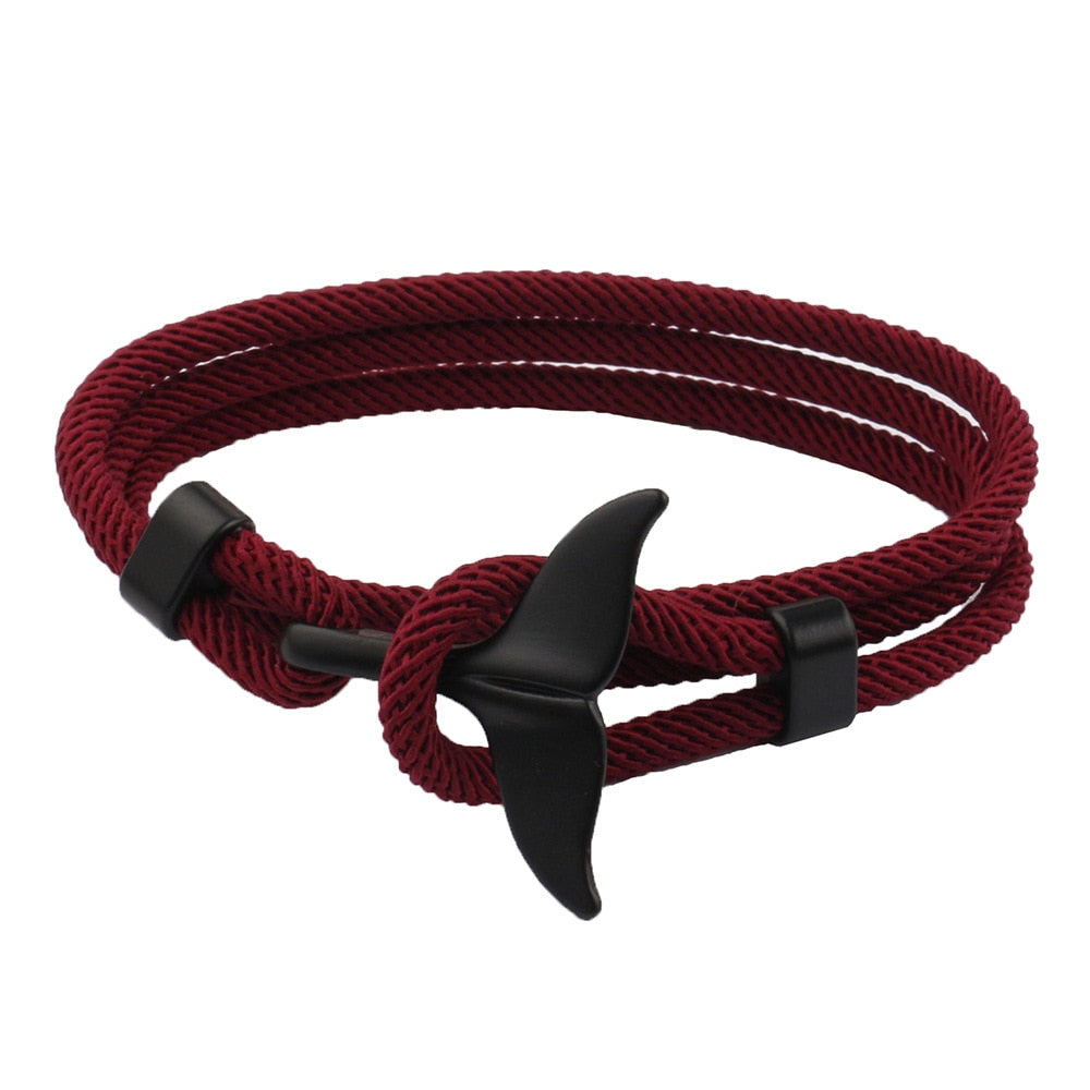 Viking-Inspired Multilayer Milan Rope Bracelet: Whale Tail, Shark, Turtle, Manta Ray, Dolphin Charms - A Trendy Wristband for Men and Women