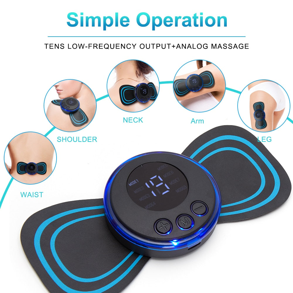 Portable EMS Neck Massager with LCD Display - 8 Modes for Pain Relief