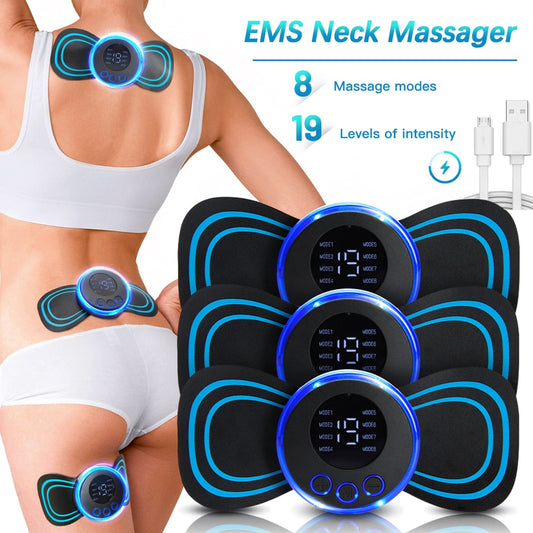 Portable EMS Neck Massager with LCD Display - 8 Modes for Pain Relief